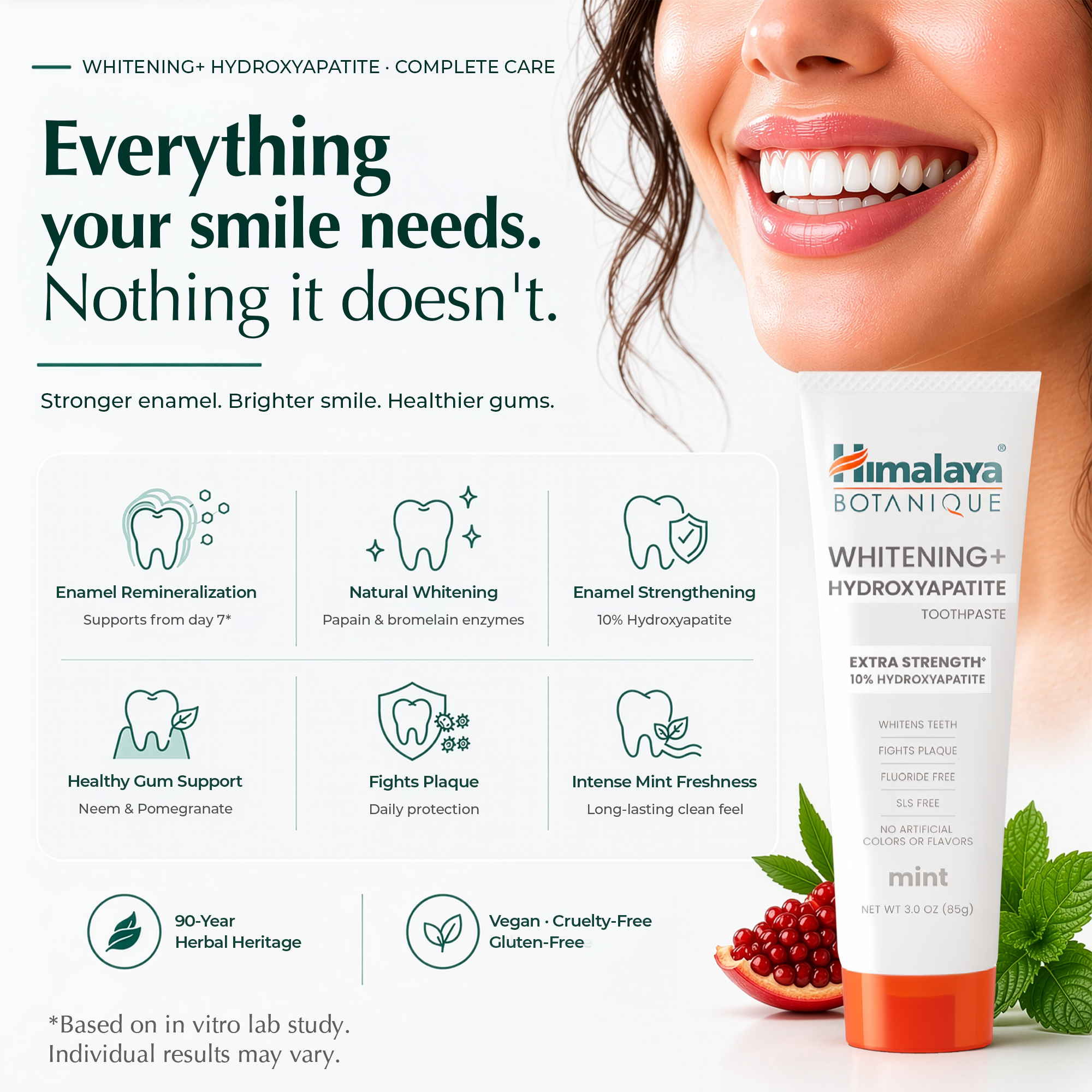 Himalaya Botanique Whitening+ Hydroxyapatite Toothpaste - Extra Strength Mint 85g