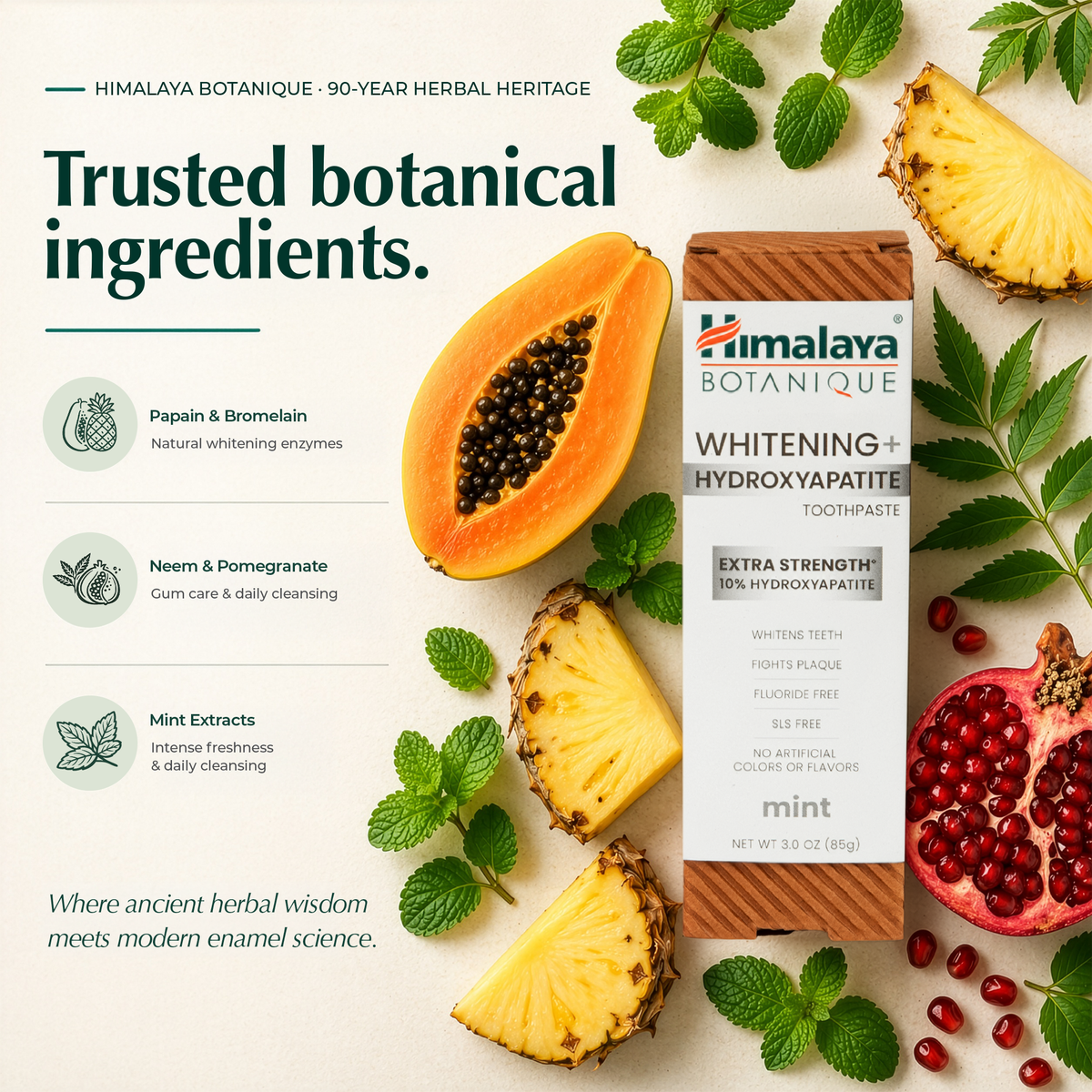 Himalaya Botanique Whitening+ Hydroxyapatite Toothpaste - Extra Strength Mint 85g